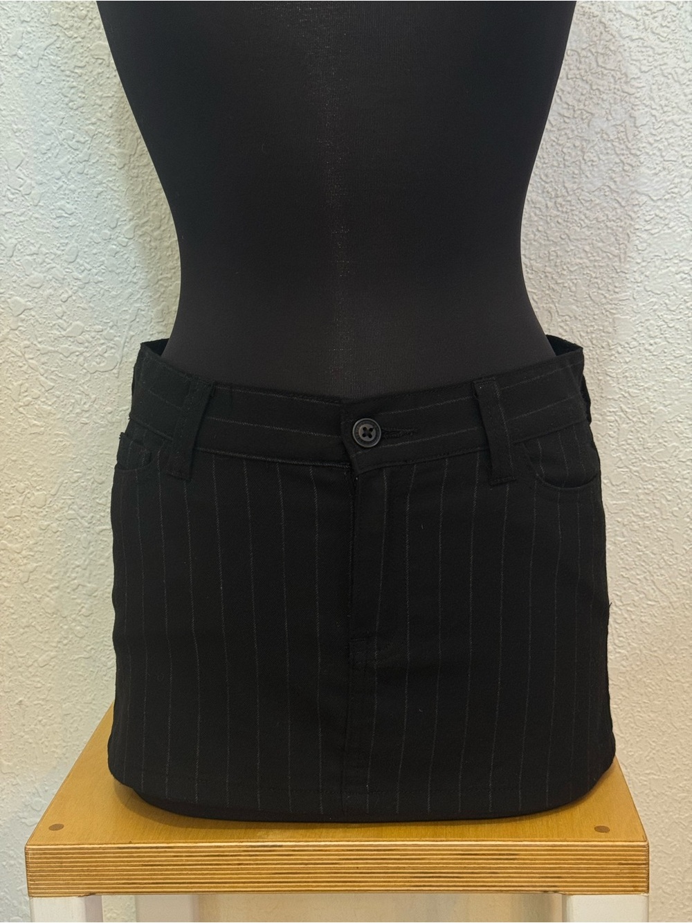 J. Galt Black Mini Skirt with Subtle Pinstripes